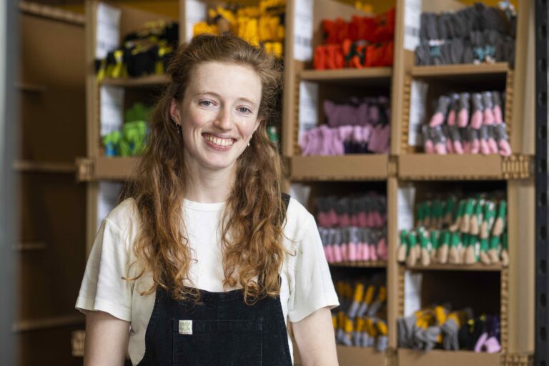 Bare Kind founder Lucy Jeffrey with her eco-friendly socks which are made out of bamboo